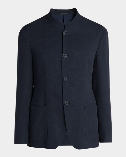 Giorgio Armani Blue Micro-Chevron Cupro And Viscose Collarless Sport Coat for men