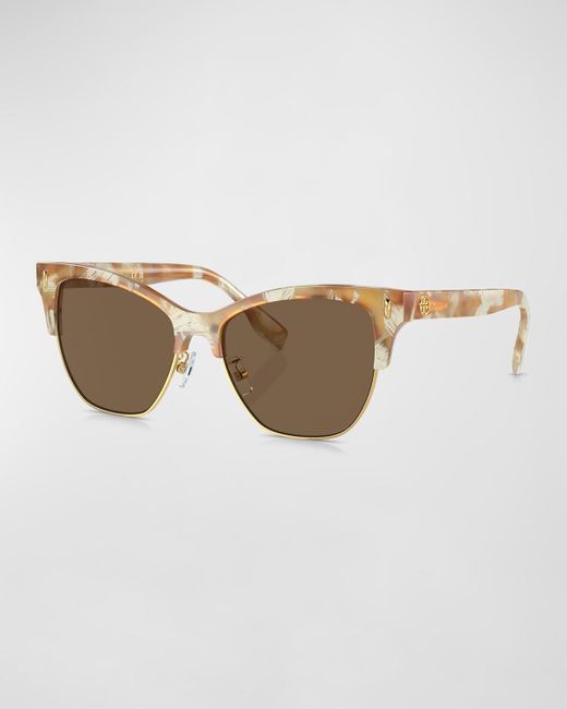 Tory Burch Brown T-Monogram Acetate & Plastic Cat-Eye Sunglasses