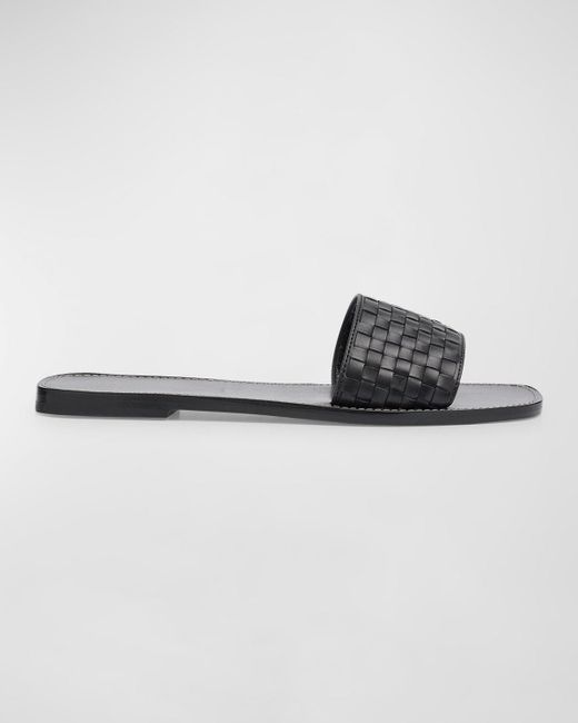 The Row Black Link Woven Calfskin Slide Sandals
