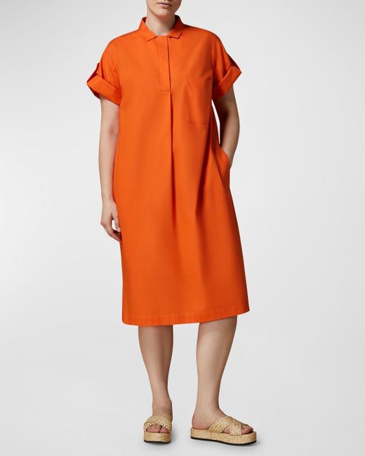 Marina Rinaldi Orange Plus Size Grazia Cotton Poplin Midi Shirtdress