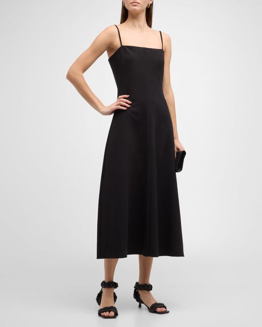 By Malene Birger Black Fiona Sleeveless Square-Neck A-Line Midi Dress