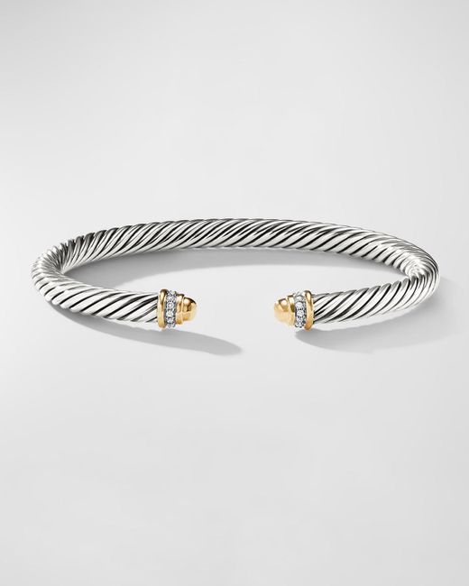 David Yurman Gray Cable Bracelet With Diamonds And 18k Gold In Silver, 5mm