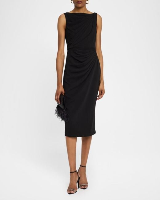 Badgley Mischka Sleeveless Draped Midi Dress in Black | Lyst
