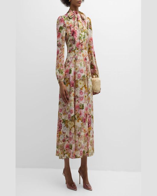 Adam Lippes Natural Alison Floral Crepe De Chine Long-Sleeve Maxi Dress