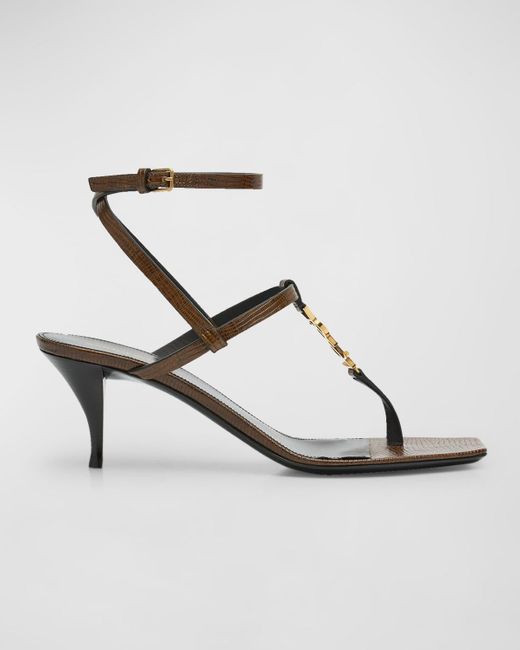 Saint Laurent White Cassandra Leather Ysl Ankle-Strap Sandals