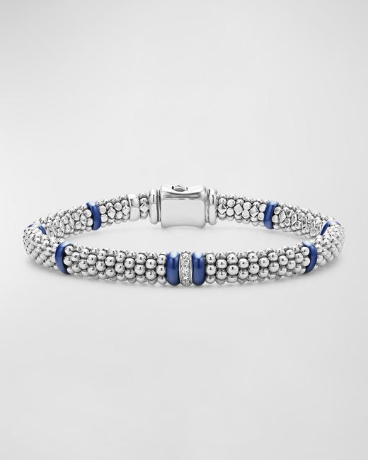 Lagos Metallic Blue Caviar Marine Ceramic And Diamond 1-link Reverse 6mm Rope Bracelet