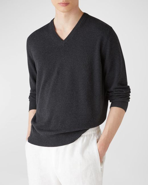 Loro Piana Black Scollo Baby Cashmere V-Neck Sweater for men