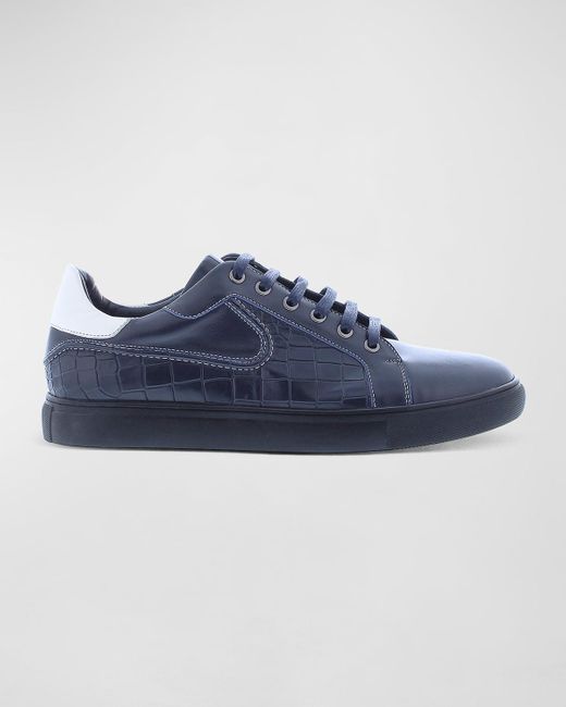 Robert Graham Blue Uffizi Croc-effect Leather Low-top Sneakers for men