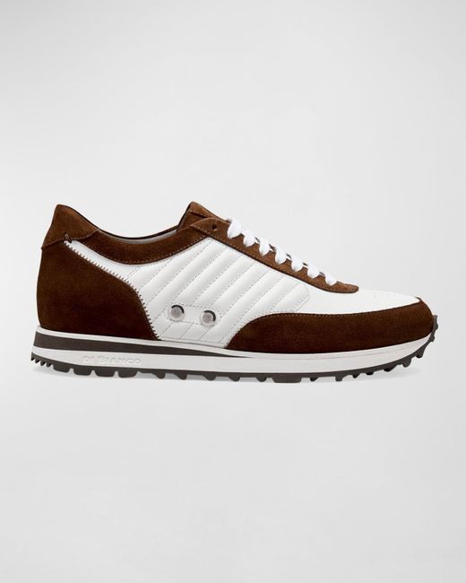 Di Bianco Brown Daytona Laser Mix-leather Trainer Sneakers for men