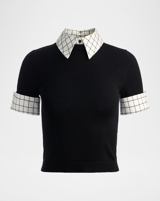 Alice + Olivia Black Aster Collared Pullover