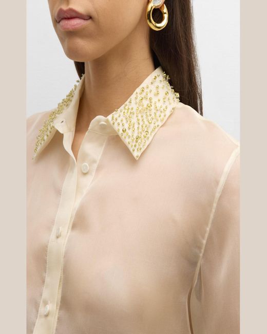Fabiana Filippi Natural Beaded Sheer Silk Organza Shirt