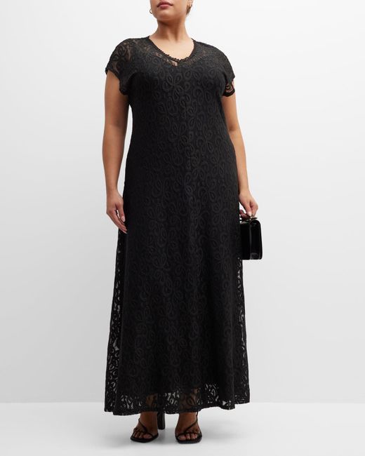 Johnny Was Black Plus Size Corinne Sheer Lace Maxi Dress