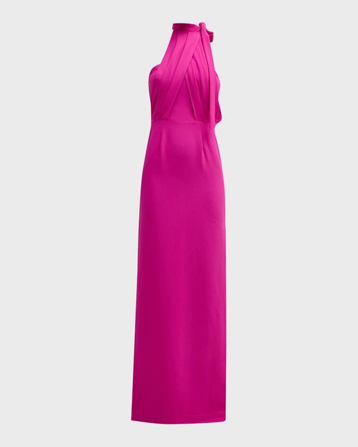 Black Halo Pink Annabeth Draped Halter Column Gown
