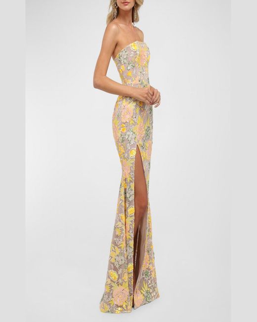 HELSI Metallic Lola Strapless Sequin Floral Trumpet Gown