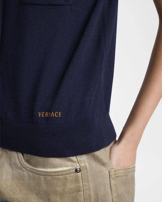 Versace Blue Knit Button-Front Shirt