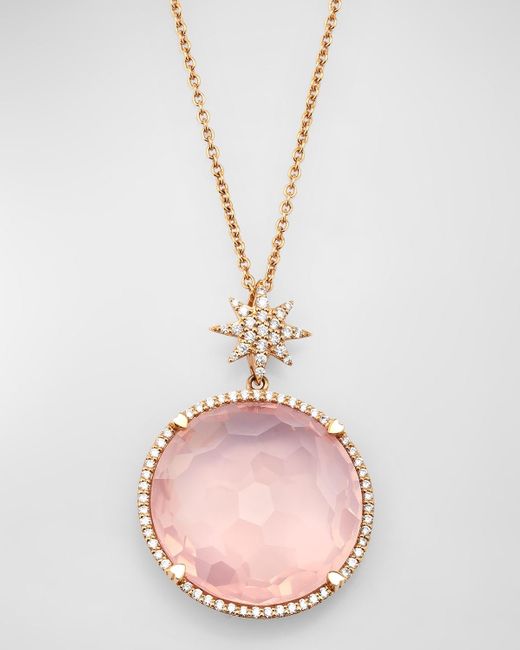 Lisa Nik Pink 18K Rose Round Pendant With North Star Bail And Diamonds