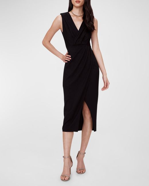 Diane von Furstenberg Black Hallie Pleated Bodycon Jersey Midi Dress
