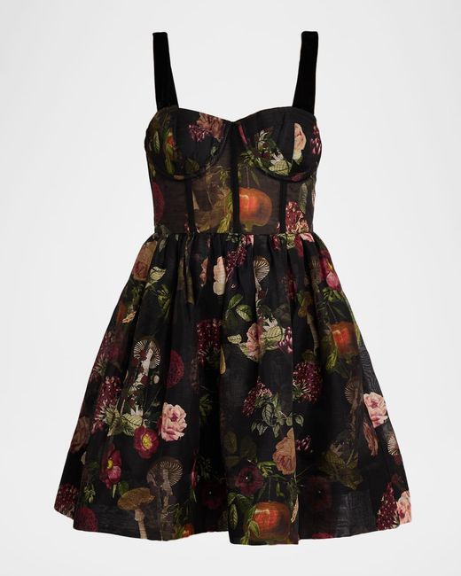 Cara Cara Black Pheobe Woodland-Print Bustier Mini Dress