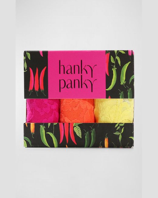 Hanky Panky Pink 3-Pack Low-Rise Lace Thongs