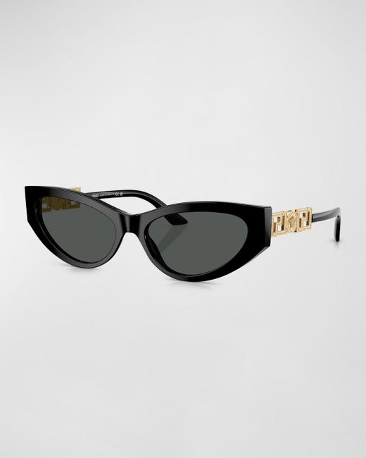 Versace Black Greca Mixed-Media Cat-Eye Sunglasses
