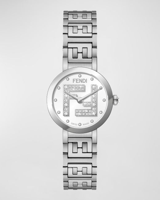 Fendi White 19Mm Forever Ff Diamond Bracelet Watch