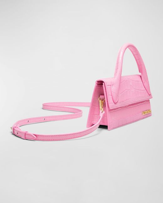 Jacquemus Pink Le Chiquito Long Croc-Embossed Top-Handle Bag