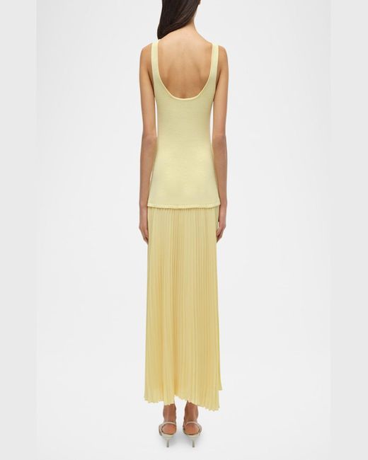 Jonathan Simkhai Yellow Allana Sleeveless Drop-Waist Combo Midi Dress