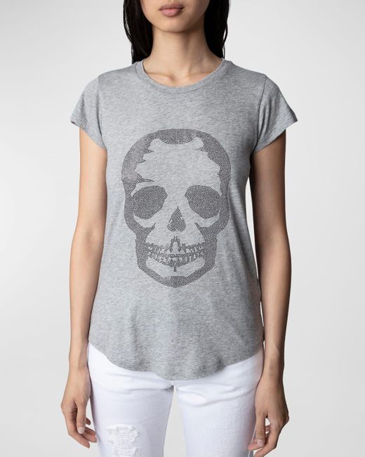 Zadig & Voltaire Gray Skull Strass Short-Sleeve T-Shirt