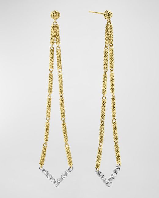 Lagos White 18k Gold Superfine Caviar Beading And Diamond Chevron-shape Drop Earrings