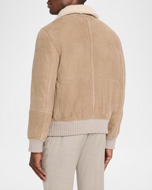 Brunello Cucinelli Natural Apos;S Shearling-Lined Suede Full-Zip Flight Jacket for men