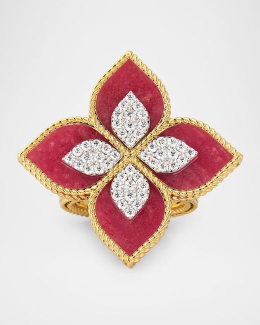 Roberto Coin Pink 18K Diamond And Rhodonite Ring