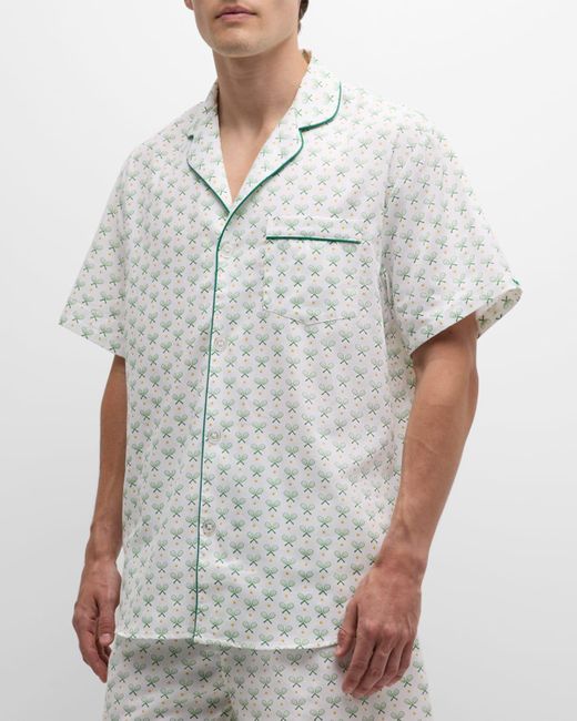 Petite Plume Gray Cotton Tennis-Print Short Pajama Set for men