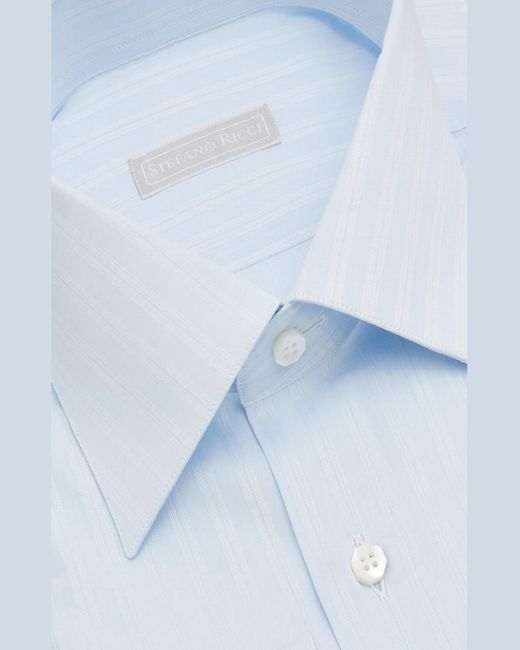 Stefano Ricci Blue Tonal Stripe Cotton Dress Shirt for men