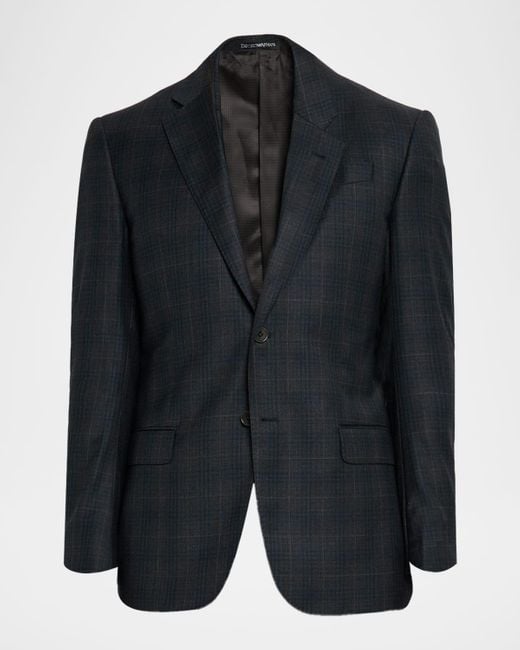 Emporio Armani Black Wool Super 130S Plaid G Line Suit for men
