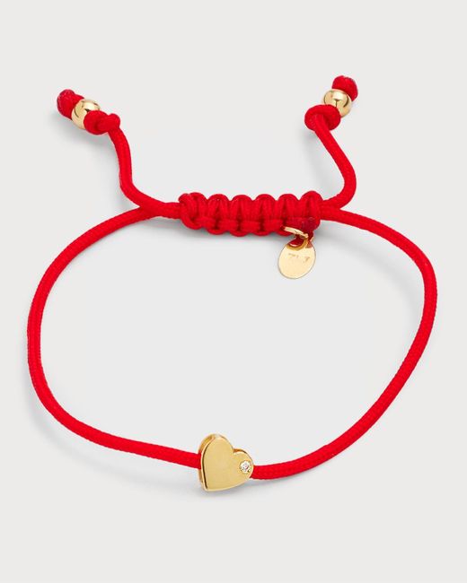 Zoe Lev Red 14k Gold Heart With Diamond 0.01ct Fortune Bracelet