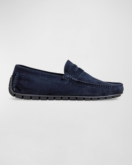 Bruno Magli Blue Xane Suede Driver Loafers for men