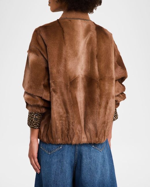 Brunello Cucinelli Brown Goat Shearling Bomber Jacket
