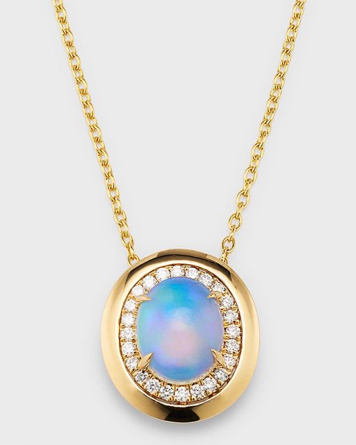 David Kord Blue 18k Yellow Gold Pendant With Oval Opal And Diamonds, 2.24tcw