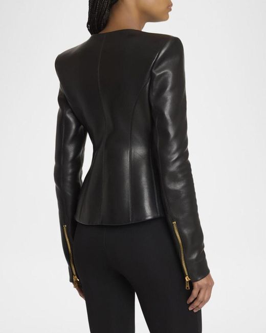 Balmain Black Fitted Lambskin Leather Jacket