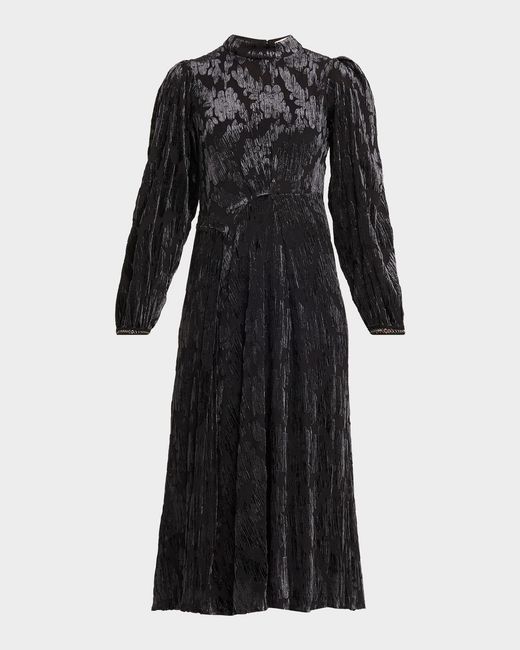 Sea Black Regine Long-Sleeve Burnout Midi Dress