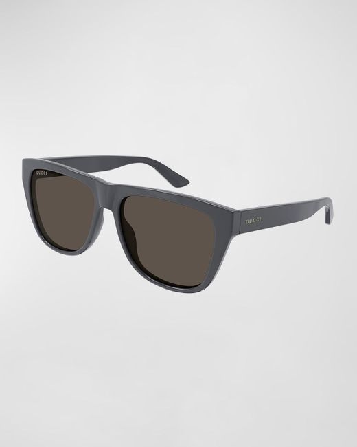 Gucci Gray Logo Rectangle Acetate Sunglasses for men