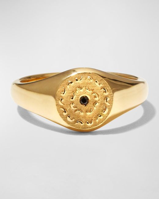 MARCO DAL MASO Metallic Yellow Gold Icon Signet Ring With Single Black Diamond for men