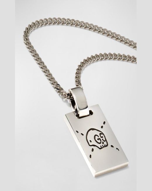 Gucci White Sterling Silver Ghost Tag Pendant Necklace for men