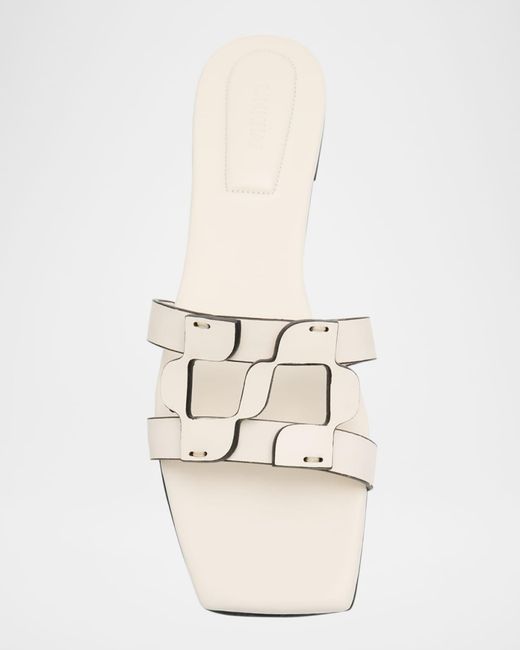 Jonathan Simkhai White Leather Monogram Flat Slide Sandals