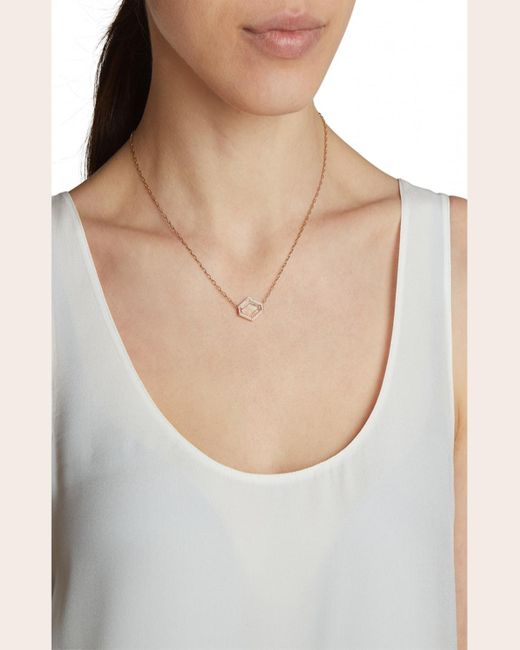 Walters Faith White Bell Rose Gold Rock Crystal Hexagonal East-west Necklace With Diamond Border