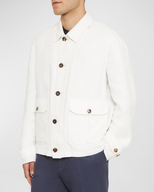 Brioni White Button-Down Blouson Jacket for men