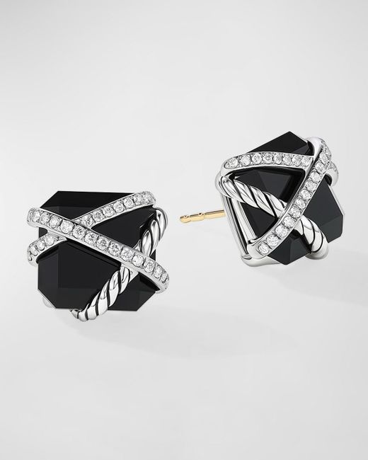 David Yurman Black Cable Wrap Stud Earrings With Onyx And Diamonds