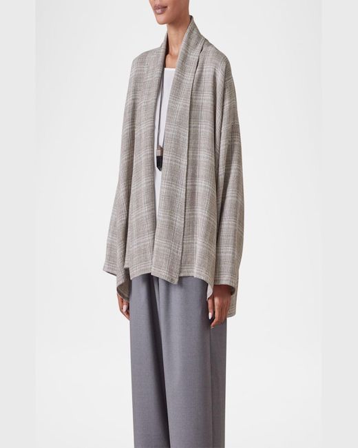 Eskandar Gray Wide A-Line Scrunch Shawl-Collar Jacket (Mid Plus Length)
