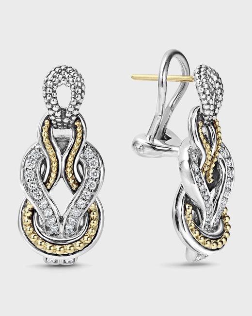 Lagos White Newport Elongated 18k Gold Diamond Rope Earrings
