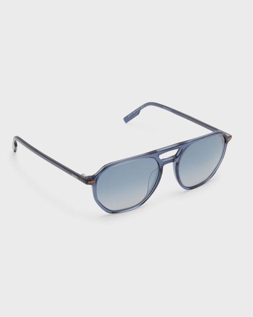 Zegna Blue Double Bridge Aviator Sunglasses for men